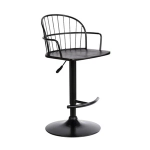 Black Solid Wood and Iron Low Back Adjustable Height Bar Chair - Picture 1 of 9