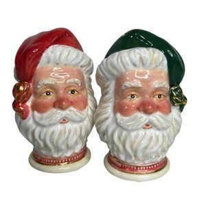 Vintage Santa Claus Salt & Pepper Shakers Ceramic Red & Green Hat Christmas Pair - Picture 1 of 8