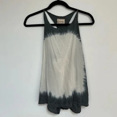 Camiseta sin mangas Gypsy 05 (XS) blanca azul marino tie dye 100 % seda espalda en T boho informal Foto 1 de 4