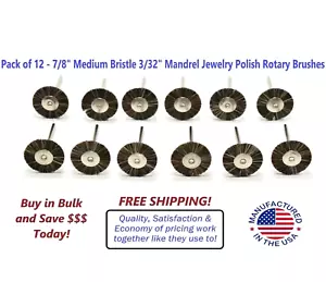12er Pack - 7/8 Zoll mittlere Borste 3/32 Zoll Dorn Schmuck polieren rotierende Bürsten - Bild 1 von 4