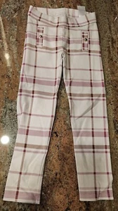 Janie & Jack 5 Girls Windowpane Ponte Pant White Pink Burgundy - Picture 1 of 1