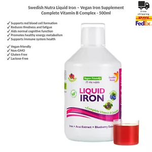 Swedish Nutra Liquid Iron + Complete Vitamin B Complex, Vegan, Gluten Free 500ml - Picture 1 of 5