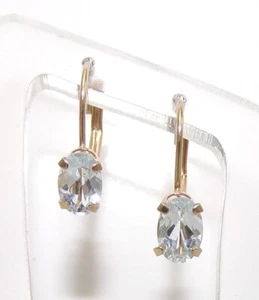 10K Yellow Gold Oval Cut Blue Aquamarine Solitaire Stud Leverback Earrings FZZ - Picture 1 of 4