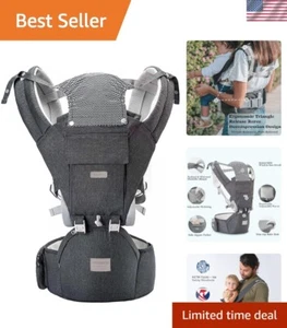Breathable Cotton Baby Carrier with Detachable Hip Seat - Grey Elegance - Picture 1 of 10