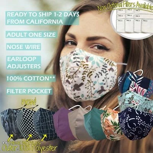 3 Pack Cloth Washable Face Mask with Nose Wire Filter Pocket Free Ship from CA - Picture 1 of 37