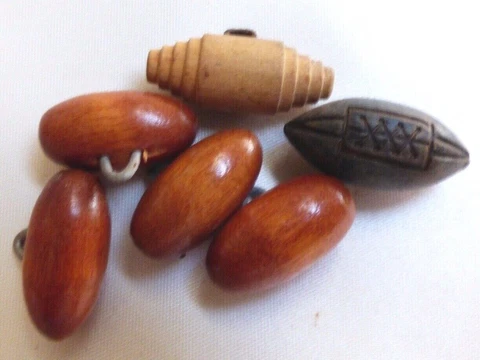 Vintage Antique lot of 6 buttons oval wood Cover