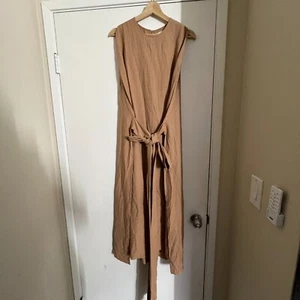 Doen Market Wrap Dress Womens L Toffee Brown Sleeveless Tie Down NWT - Picture 1 of 10