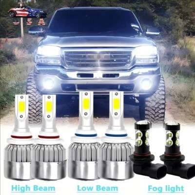For 2003 2004 2005 2006 GMC Sierra 1500 3500 6x LED Headlights + Fog Light Bulbs Foto 1 de 4