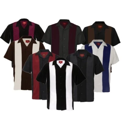 Maximos Men's T-Shirt Two Tone Retro Classic Button Up Short Sleeve Bowling Tee - Image 1 of 4