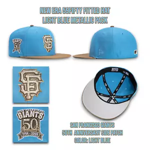 New Era San Francisco Giants Blue Metallic 59FIFTY Fitted Hat 50TH Anni Sz 7 1/2 - Picture 1 of 11