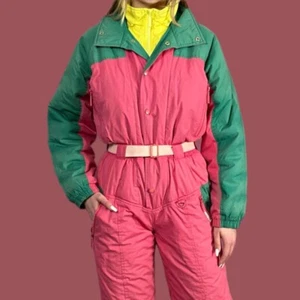 90s Loofc's Vintage Women's One Piece Ski Suit - L Multicolor Snowboard Snowsuit - Picture 1 of 8