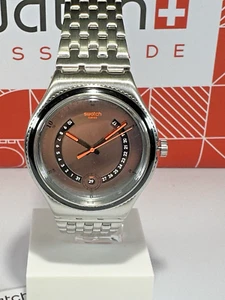 NEW Swiss Swatch Irony BEAULIEU Silver Stainless Steel Date Dial Watch YWS405G - Picture 1 of 10