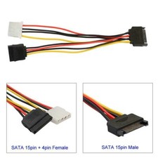 15Pin SATA Male to 4Pin IDE Molex Female + SATA Female Power Cable HDD DRIVE UK