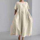 Simple Prom Dresses Women Fashion Solid Loose Dress Pullover Round Neck Over The