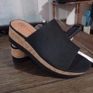 Neu Damen-Plateausandalen Kork Keilabsatz NOBO Pantolette schwarz offene Zehenpartie Größe 7 - Bild 1 von 17