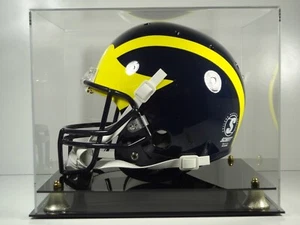 Football Helmet Case.Full Size NFL NCAA with gold corner riser base UV filtering - Picture 1 of 1