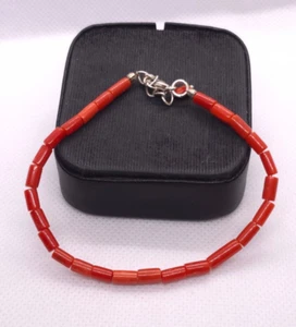 Bracciale AA+ in argento con perline corallo rosso italiano naturale 6,5 pollici - Foto 1 di 6