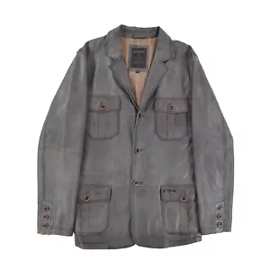 Redskins Blue-Gray Leather Blazer Jacket Coat Mens sz XL / US Large - Picture 1 of 17