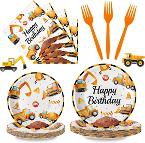 100 Pcs Construction Birthday Party Supplies - Construction Themed Plates and Na - Picture 1 of 7