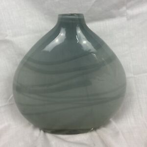 Hand Blown Heavy Art Glass Vase Stormy Grey Striped Vintage