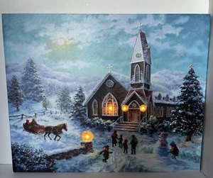 NICKY BOEHME LED LIGHT UP CHRISTMAS WINTER CANVAS. 15 3/4 X 19 3/4 - Picture 1 of 18