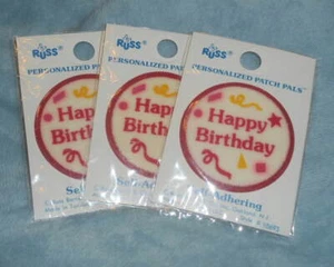 3 Russ Berrie Personalized Patch Pals HAPPY BIRTHDAY Stick On Applique Card - Picture 1 of 1