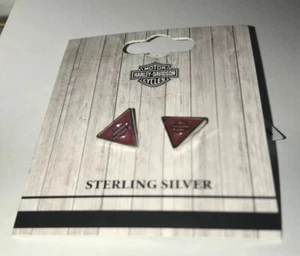 Harley-Davidson HDE0489 Women's Burgundy Red Triangle B&S Post Earrings by Mod - Picture 1 of 2
