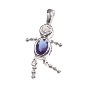 👦  Sterling Silver Birthstone September Sapphire Charm Pendant - Picture 1 of 7