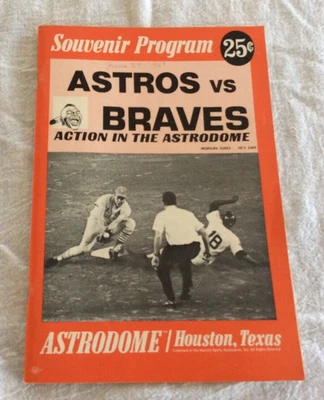 1969 Houston Astros vs Atlanta Braves Baseball Program Signed Fred Gladding - Image 1 of 4