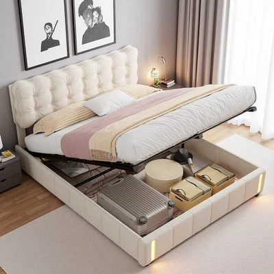 Letto Imbottito 160X200 Cm Letto Contenitore Idraulico Con Schiuma Secondaria, L - Immagine 1 di 4