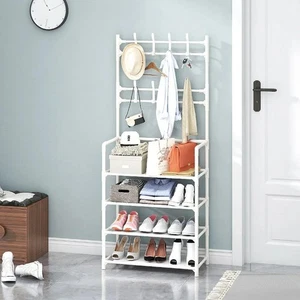 Zapatero de entrada de 4 capas, perchero, perchero multifuncional, soporte de piso - Imagen 1 de 14