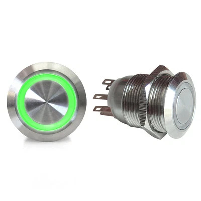 Botão de tarugo de trava 19 mm com LED anel verde caminhão streetrod v8 carro hot rod - Imagem 1 de 4