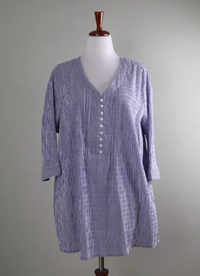 ULLA POPKEN NWT Blue White Striped Textured Popover Top Size US 20 / 22 - Image 1 of 4