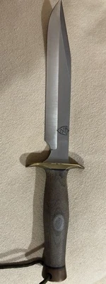 Ed Martin Knife 8 Inch Blade Green Micarta Handle Brown Leather Sheath - Image 1 of 4