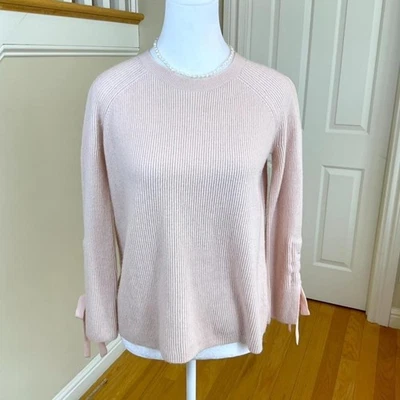 Suéter Ann Taylor Mezcla de Lana Cuello Redondo Acanalado Rosa Pálido Mangas de Corbata Pequeño (SP) Foto 1 de 4