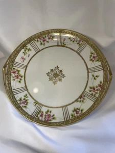 Antico piatto torta Nippon di Morimura dipinto a mano fiori di ciliegio oro dorato - Foto 1 di 3
