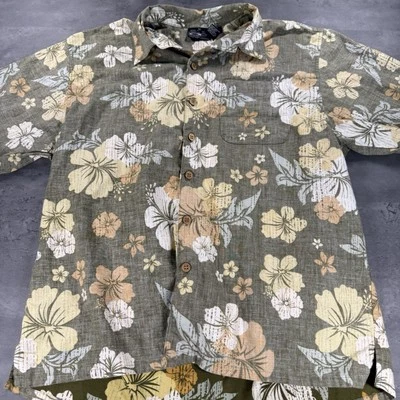 OP Ocean Pacific Hawaiian Shirt Large Green Orange Yellow Floral Button Up - Image 1 of 4
