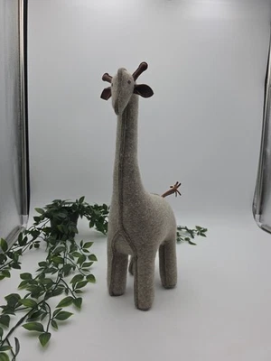Restoration Hardware Giraffe Large Wool Bookend Nursery Decor 15" Leather Detail - Image 1 of 4