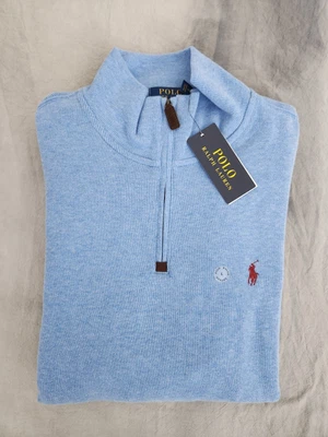 Polo Ralph Lauren Quarter Zip Burgundy Pony Blue Sweater Men's Size Large New - Image 1 of 4