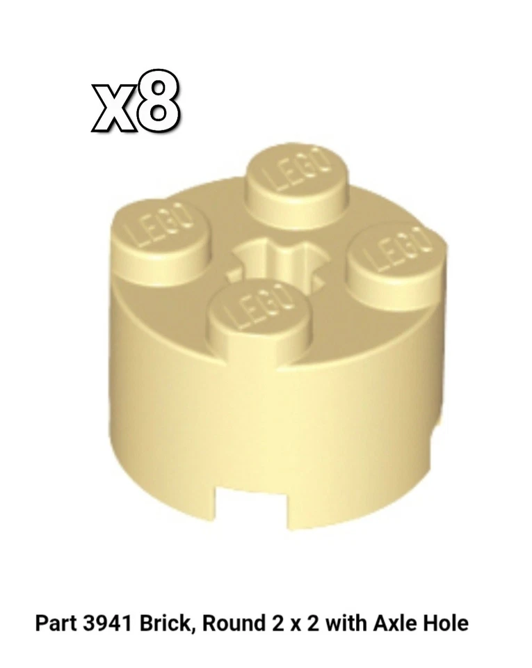 NEW LEGO Parts 3941 (x8) TAN Brick Round 2 x 2 with Axle Hole 4125220 614305 - Image 1 of 1
