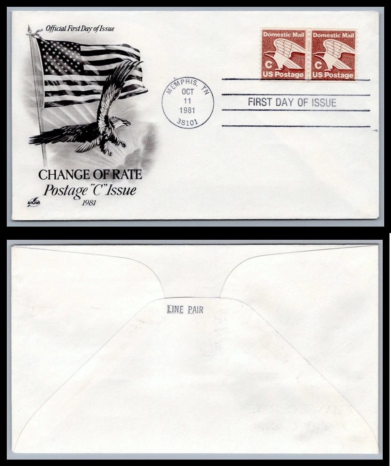 US FDC # 1947 "C" Rate (20c) Eagle Coil ArtCraft Line Pair L.Cancel 1981, 9Q1134 - Image 1 of 1