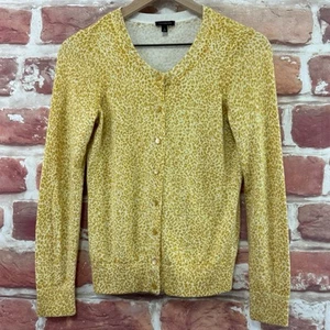 Talbots Cardigan Womens Small Yellow White Animal Print Knit Button Up Sweater - Picture 1 of 8