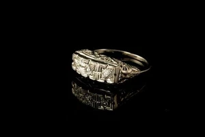 ANTIKER ART DECO RING 3 DIAMANTEN 14K WEISSGOLD FILIGRAN BAND GLM - Bild 1 von 6