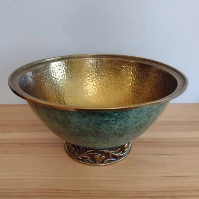 Vintage A.N. Centro de mesa Oppenheim Israel latón martillado esmalte verde cuenco Foto 1 de 4