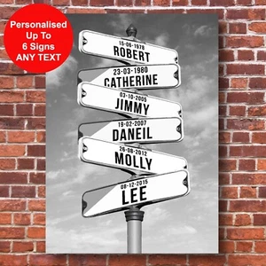 Street Sign Canvas Personalised Up To 6 Names Intersection Crossroads Canvas - Picture 1 of 11