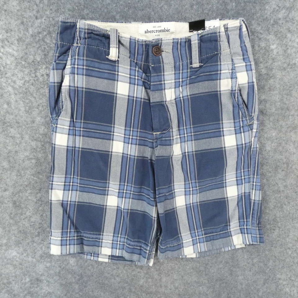 Pantalones Cortos Abercrombie Niños Jóvenes Niños 14 Chinos Frente Plano Azul Blanco A Cuadros Foto 1 de 4