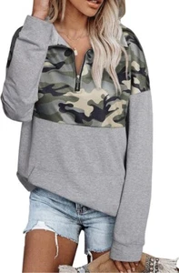 Women Sweatshirt Casual Long Sleeve Quarter Zip Color Block Pullover Tunic Tops - Picture 1 of 3