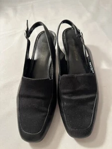 Naturalizer Shoes 8W Pumps Black Natural Flex Comfort Square Heel Leather Fabric - Picture 1 of 9