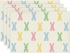 Colorful Bunny Rabbit Easter Placemats Set of 4, 12X18 Inch Seasonal Table Mats - Picture 1 of 12