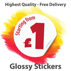 Personalised Round Stickers Glossy Custom Made Labels Text, Logo, Business